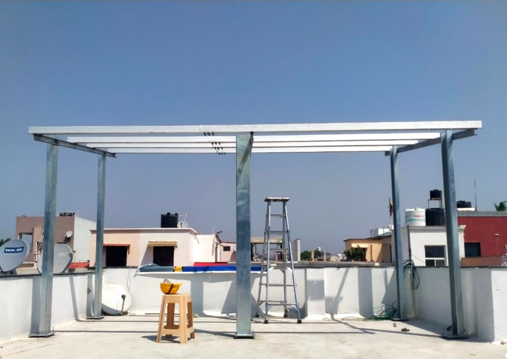 Hot Dip Galvanized Steel Mounting Structure installed on RCC Terrace