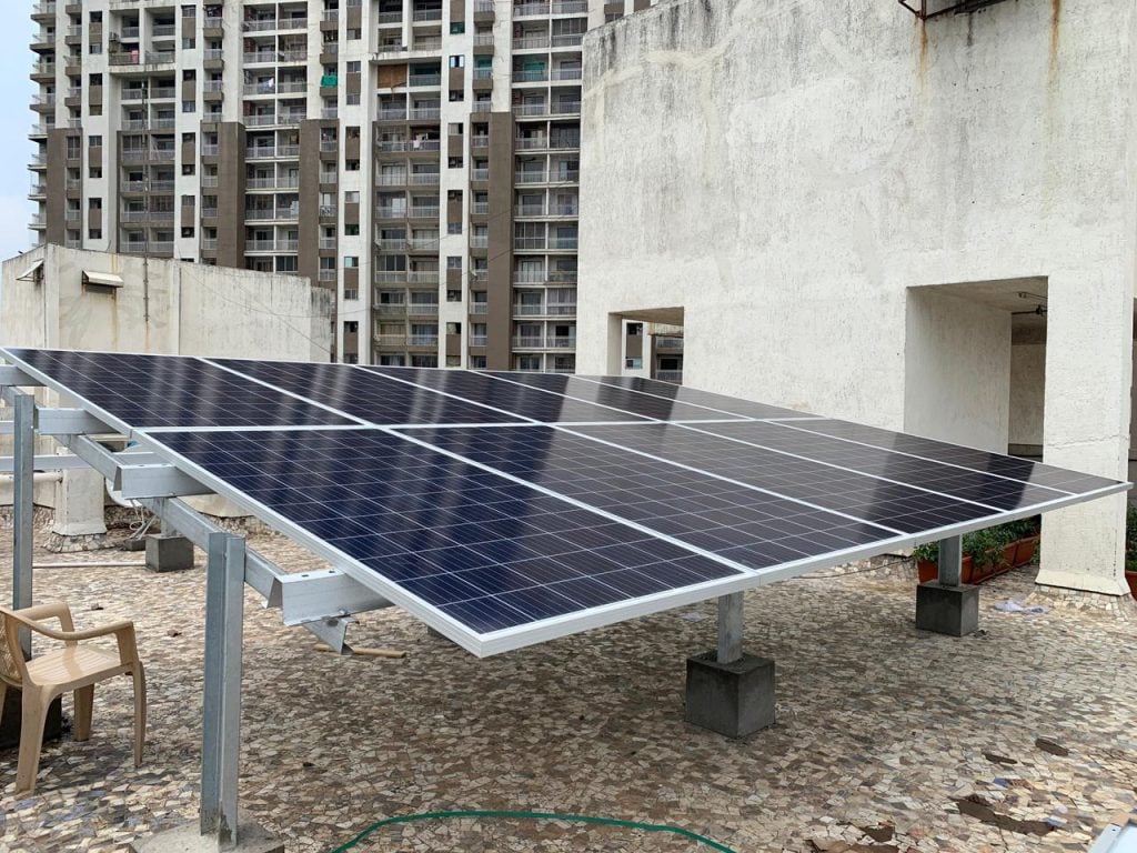 Solar Panels installed on Galvanized Steel Structure on RCC Terrace